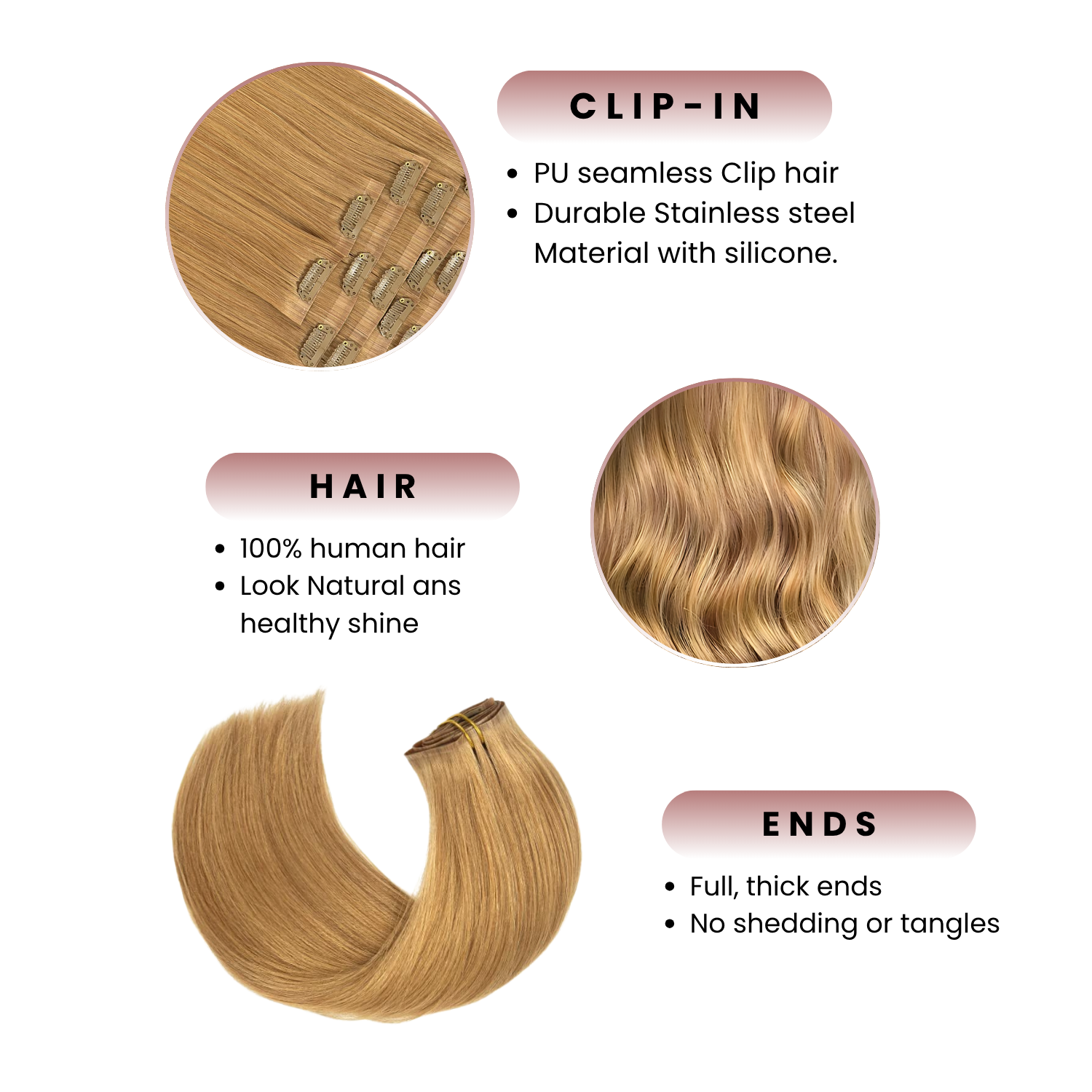Clip-In Extension, Sweet Chestnut